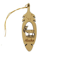Caribou Alaska Christmas Ornament Wood Laser Cut Handmade in USA Travel Gift Souvenir Memento Leaf Acorn 3.75"