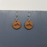 Redwood Earrings - Mountain Engraved Wood Earrings - California Redwood Dangle Earrings - CA Souvenir Keepsake - Anniversary Gift