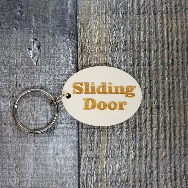 Sliding Door Wood Keychain Key Ring Keychain Gift - Key Chain Key Tag Key Ring Key Fob - Sliding Door Text Key Marker