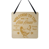 Farmhouse Sign - Welcome to the Hen House - Rustic Decor - Hanging Wall Wood Plaque - 5.5" Beware of Rooster Fresh Eggs