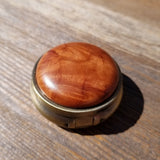 Handmade Pill Box 3 Sections Redwood Top California Burl #399 Souvenir Memento Rustic Antique Bronze