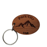 Park City UT Keychain Mountains Wood Keyring Utah Souvenir UT Mountain Resort Ski Skiing Skier Gift Key Tag Bag Snowboarding