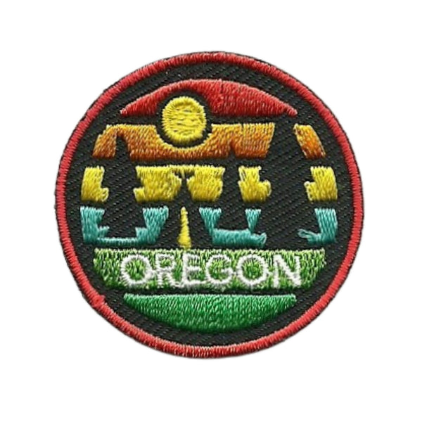 Oregon Patch – OR State Travel Patch Souvenir Applique 1.5" Iron On Retro Sunset Trees Tent Sun Circle