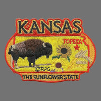 Kansas Patch – KS State Travel Patch Souvenir Embellishment or Applique 3" The Sunflower State Topeka State Capital Buffalo Bison Iron On