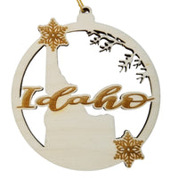 Idaho Wood Ornament -  ID State Shape with Snowflakes Cutout - Handmade Wood Ornament Made in USA Christmas Decor