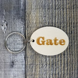 Gate Wood Keychain Key Ring Keychain Gift - Key Chain Key Tag Key Ring Key Fob - Gate Text Key Marker