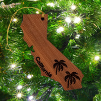 California State Shape Christmas Ornament Palm Trees Laser Cut Handmade Wood Ornament Made in USA