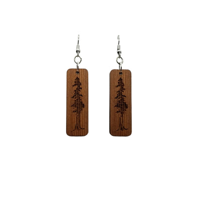 Redwood Earrings - Engraved Tree Rectangle Wood Earrings - California Redwood Dangle Earrings - CA Souvenir Keepsake - Anniversary Gift -