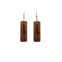 Redwood Earrings - Engraved Tree Rectangle Wood Earrings - California Redwood Dangle Earrings - CA Souvenir Keepsake - Anniversary Gift