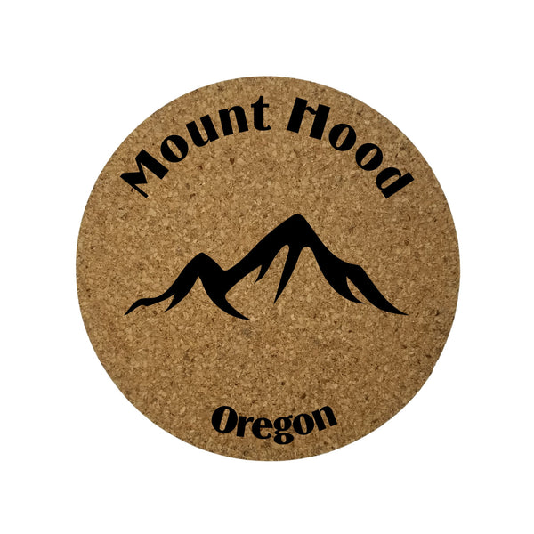 Mount Hood Oregon Cork Coasters Set of 4 Mountains Souvenir Meadows Ski Resort Skiing Skier OR Travel Gift Memory