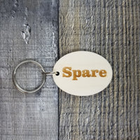 Spare Wood Keychain Key Ring Keychain Gift - Key Chain Key Tag Key Ring Key Fob - Spare Text Key Marker