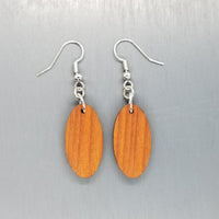 Redwood Earrings - Oval Wood Earrings - California Redwood Dangle Earrings - CA Souvenir Keepsake - Wood Gift Women Surfboard Look