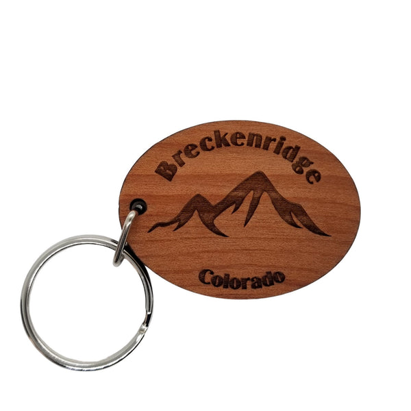 Breckenridge Keychain CO Mountains Wood Keyring Souvenir Ski Resort Skiing Skier Colorado Key Tag Bag