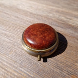 Handmade Pill Box 3 Sections Redwood Top California Burl Souvenir Memento Rustic Antique Bronze #418