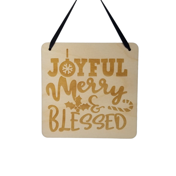 Christmas Sign Decor - Joyful Merry and Blessed Hanging Wall Sign - Office Sign - Wood Sign Engraved