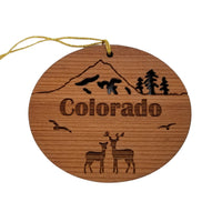 Colorado Ornament - Mountains Trees Birds Deer - Handmade Wood Colorado Souvenir Christmas Ornament Travel Gift 3 Inch Rocky Mountains
