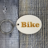 Bike Wood Keychain Key Ring Keychain Gift - Key Chain Key Tag Key Ring Key Fob - Bike Text Key Marker