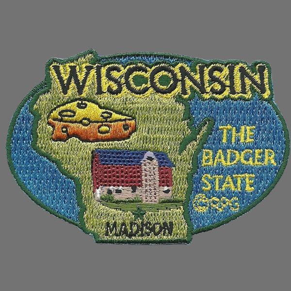 Wisconsin Patch – WI State Travel Patch Souvenir Applique 3" Iron On The Badger State Cheese Barn Madison