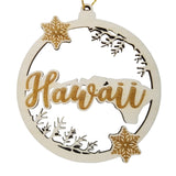 Hawaii Wood Ornament - HI State Shape with Snowflakes Cutout - Handmade Wood Ornament Made in USA Christmas Decor