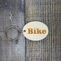 Bike Wood Keychain Key Ring Keychain Gift - Key Chain Key Tag Key Ring Key Fob - Bike Text Key Marker