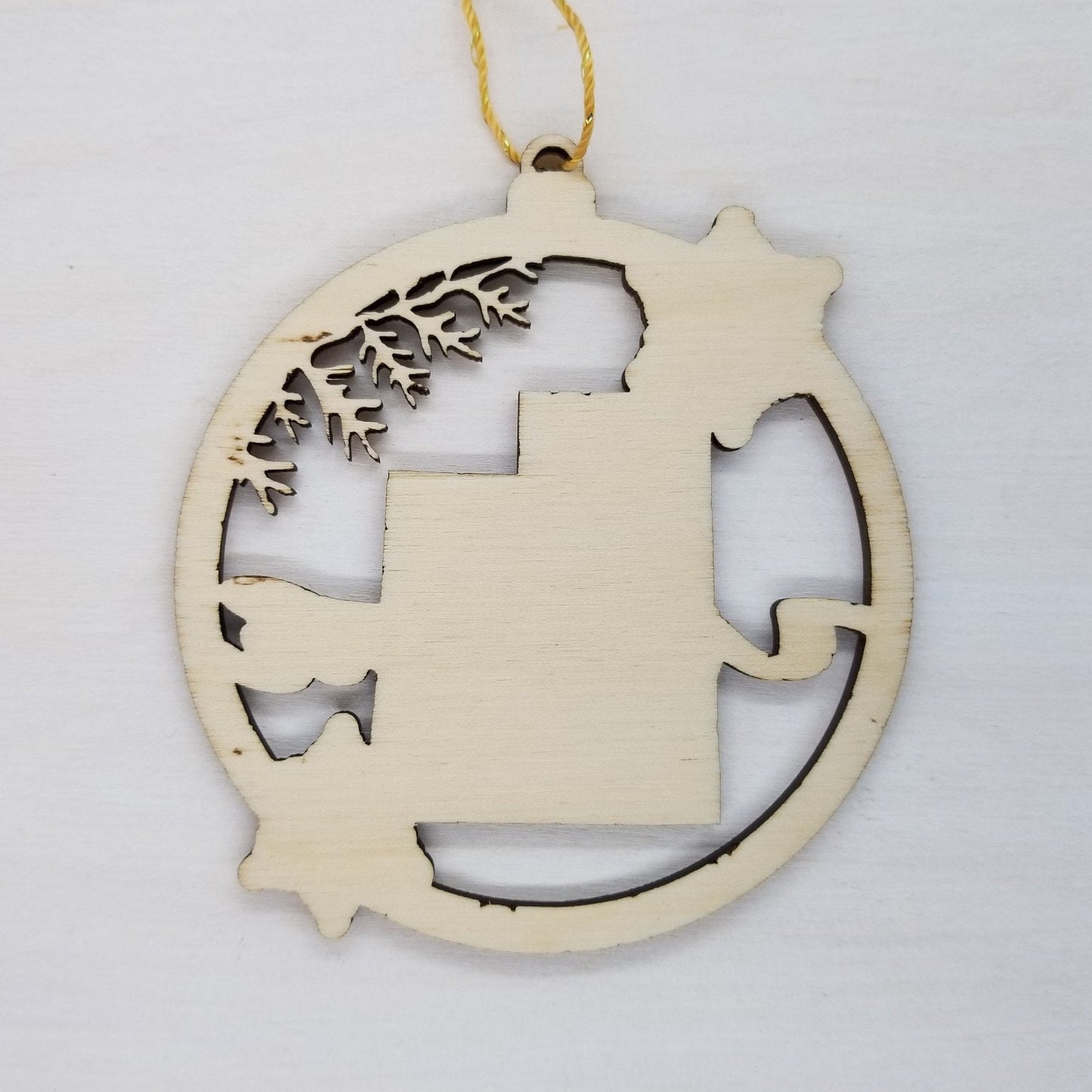 Utah Wood Ornament -  State Shape with Snowflakes UT Cutout - Handmade in USA Souvenir - 15409