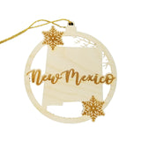 New Mexico Wood Ornament -  State Shape with Snowflakes Cutout NM - Handmade Wood Ornament Made in USA Christmas Decor