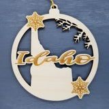 Idaho Wood Ornament -  ID State Shape with Snowflakes Cutout - Handmade Wood Ornament Made in USA Christmas Decor