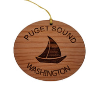 Puget Sound Washington Ornament - Handmade Wood Ornament - WA Souvenir Sailing Sailboat - Christmas Ornament 3 Inch