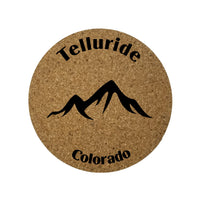 Telluride CO Cork Coasters Set of 4 Mountains Colorado Souvenir Mountain Ski Resort Skiing Skier Travel Gift Memory