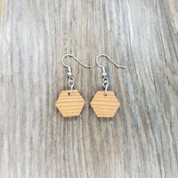 Redwood Earrings - Hexagon Wood Earrings - California Redwood Dangle Earrings - CA Souvenir Keepsake - Wood Gift Women Geometric