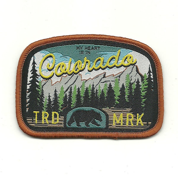 Colorado Patch – CO Travel Souvenir Patch 3" Iron On Sew On Embellishment Applique My Heart is in Colorado Trees Mountains Bear