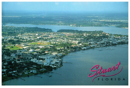 Vintage Florida Postcard Stuart FL 4x6 St Lucie River 1980s Aerial View Scenic Florida Distributors 1990s Alan Schein NYC