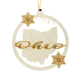 Ohio Wood Ornament -  State Shape with Snowflakes Cutout OH - Handmade Wood Ornament Made in USA Christmas Decor