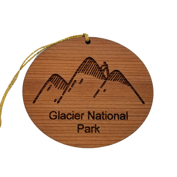 Glacier National Park Ornament - Hiker Hiking Mountains - Handmade Wood - Montana Souvenir Christmas Ornament Travel Gift 3 Inch