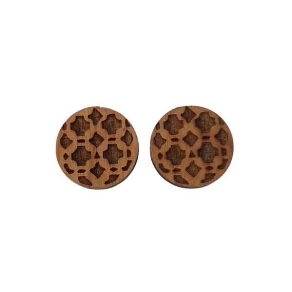 Abstract Crosses and Dashes Pattern Earrings - Cherry Wood Earrings - Stud Earrings - Post Earrings Geometric