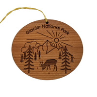 Glacier National Park Ornament - Elk Mountains Trees Sun - Handmade Wood - Montana Souvenir Christmas Ornament Travel Gift 3 Inch