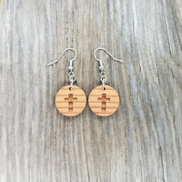 Redwood Earrings - Cross Wood Earrings - California Redwood Dangle Earrings - CA Souvenir Keepsake - Wood Gift Women Engraved