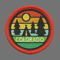 Colorado Patch – CO Travel Souvenir Patch Iron On Sew On Embellishment Applique Retro Sunset Trees Tent 1.5"