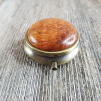 California Redwood Pill Box 3 Sections Handmade Top Burl Wood Souvenir #287