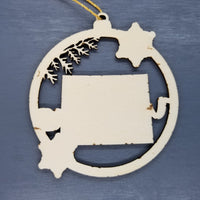Wyoming Ornament - State Shape with Snowflakes Cutout WY - Handmade Wood Ornament Made in USA Christmas Decor