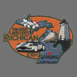 Michigan Patch – MI State Travel Patch Souvenir Applique 3" The Great Lakes State Lansing Iron on Robin Apple Blossoms Lighthouse