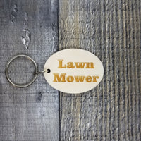 Lawn Mower Wood Keychain Key Ring Keychain Gift - Key Chain Key Tag Key Ring Key Fob - Lawn Mower Text Key Marker