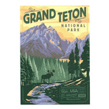 Grand Teton National Park Postcard Mountains Moose Trees Retro Design 4x6 Wyoming - Great for Crafting - Decoupage - Scrapbooking Supply