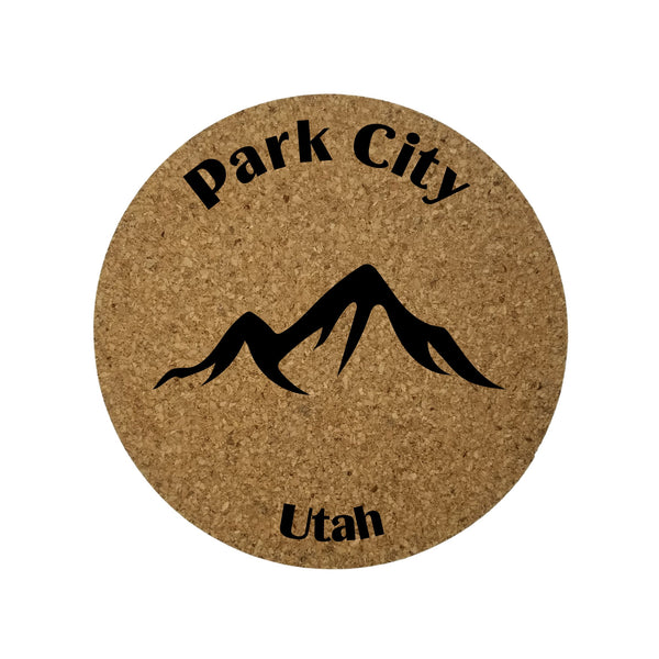 Park City Cork Coasters Set of 4 Mountains Utah Souvenir UT Mountain Resort Ski Skiing Skier Gift Travel Gift Memory
