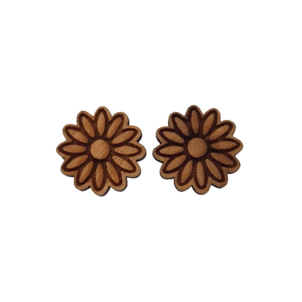 Daisy Flower Earrings - Cherry Wood Earrings - Stud Earrings - Post Earrings - Daisies Floral Flowers
