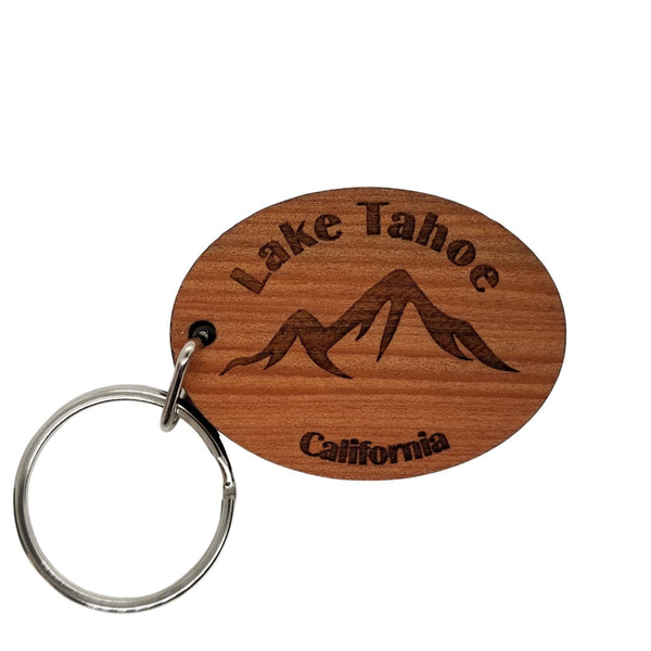Lake Tahoe CA Keychain Mountains Wood Keyring Skiing Snowboarding Sierra Nevada Mountains Souvenir Travel Key Tag Bag