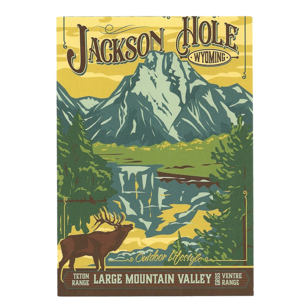 Jackson Hole WY Postcard Mountains Lake Elk Trees Retro Design 4x6 Wyoming - Great for Crafting - Decoupage - Scrapbooking Supply