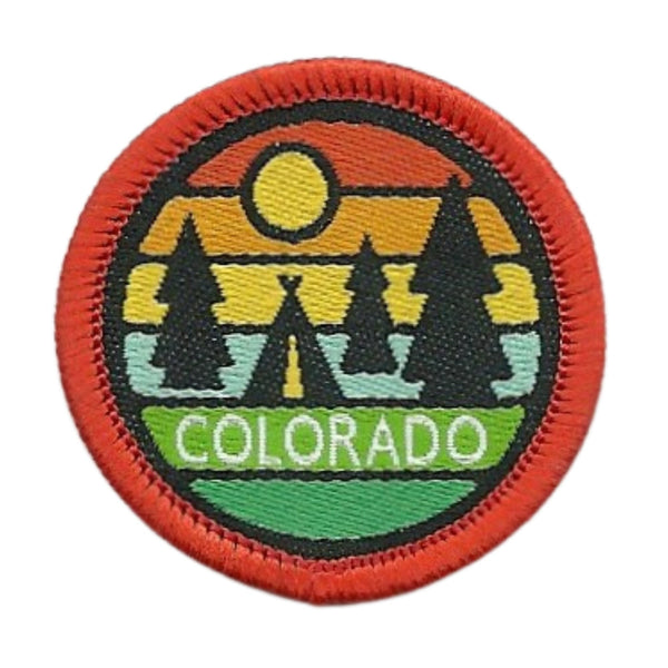 Colorado Patch – CO Travel Souvenir Patch Iron On Sew On Embellishment Applique Retro Sunset Trees Tent 1.5"