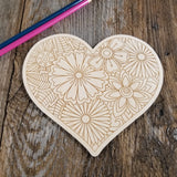 Color Your Own Wood Art ONLY DIY - Wood Trivet - Coloring Project - Craft Supply - Adult Craft Project - Floral Relaxation Gift Heart #3