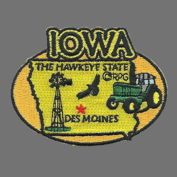Iowa Patch – IA State Travel Patch Souvenir Embellishment or Applique 3" The Hawkeye State Des Moines Windmill Tractor Iron On